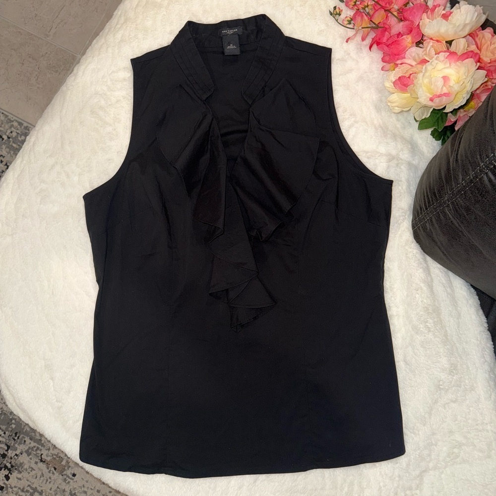 3 x 20$ Ann Taylor Black Ruffle Sleeveless Blouse Size 10